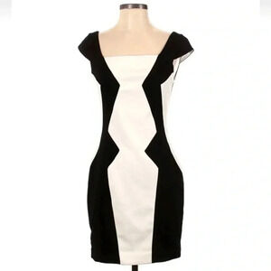 Jay Godfrey White & Black Color Block Bodycon Fitted Party Cocktail Dress Size 4
